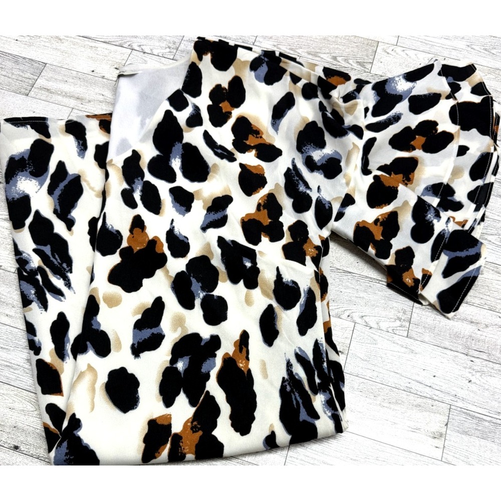DAVI & DANI Fully Lined Cheetah Print V-neck DRESS Pockets Ruffled Sleeves SMALL